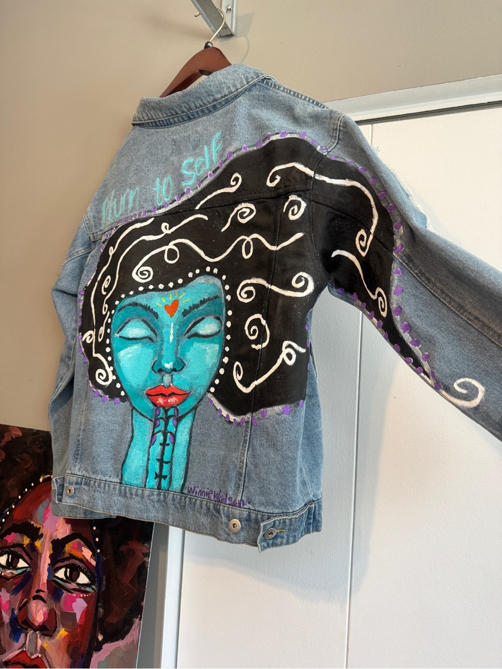 Custom Hand-Painted "Return to Self" Denim Jacket - Large